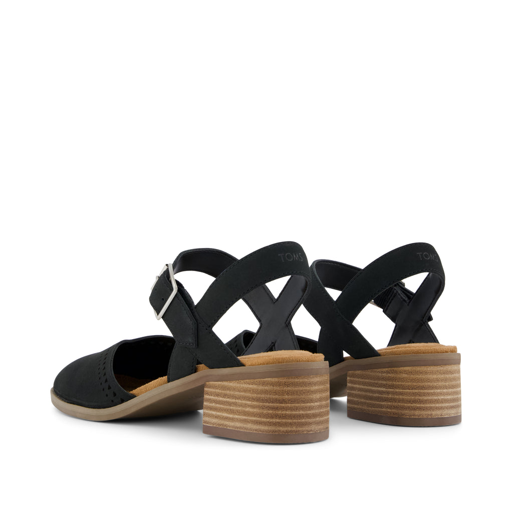 Jaclyn Heel - Black Perforated Leather Back View