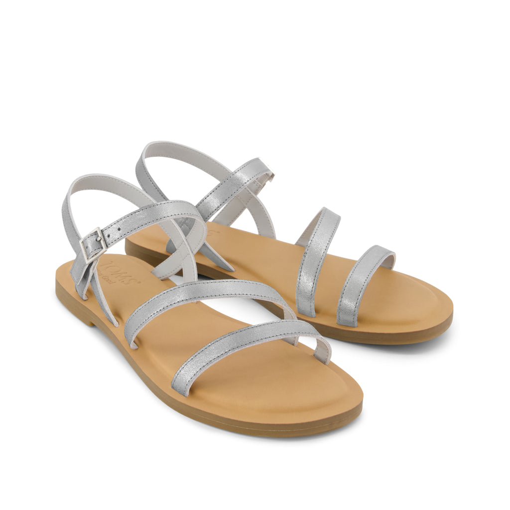 Kira Strappy Sandal - Silver Leather Front View