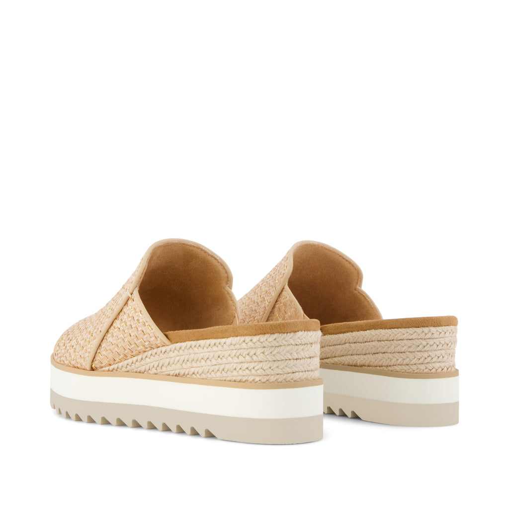 Diana Mule Wedge Sandal - Natural Metallic Raffia Back View