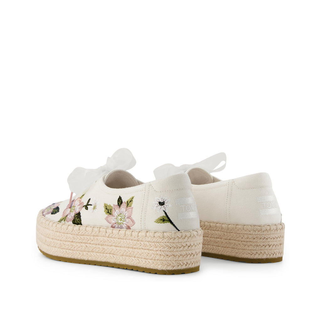 Valencia Lace-Up Platform Espadrille - Natural Embroidered Floral Back View