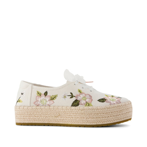 Valencia Lace-Up Platform Espadrille - Natural Embroidered Floral Side View