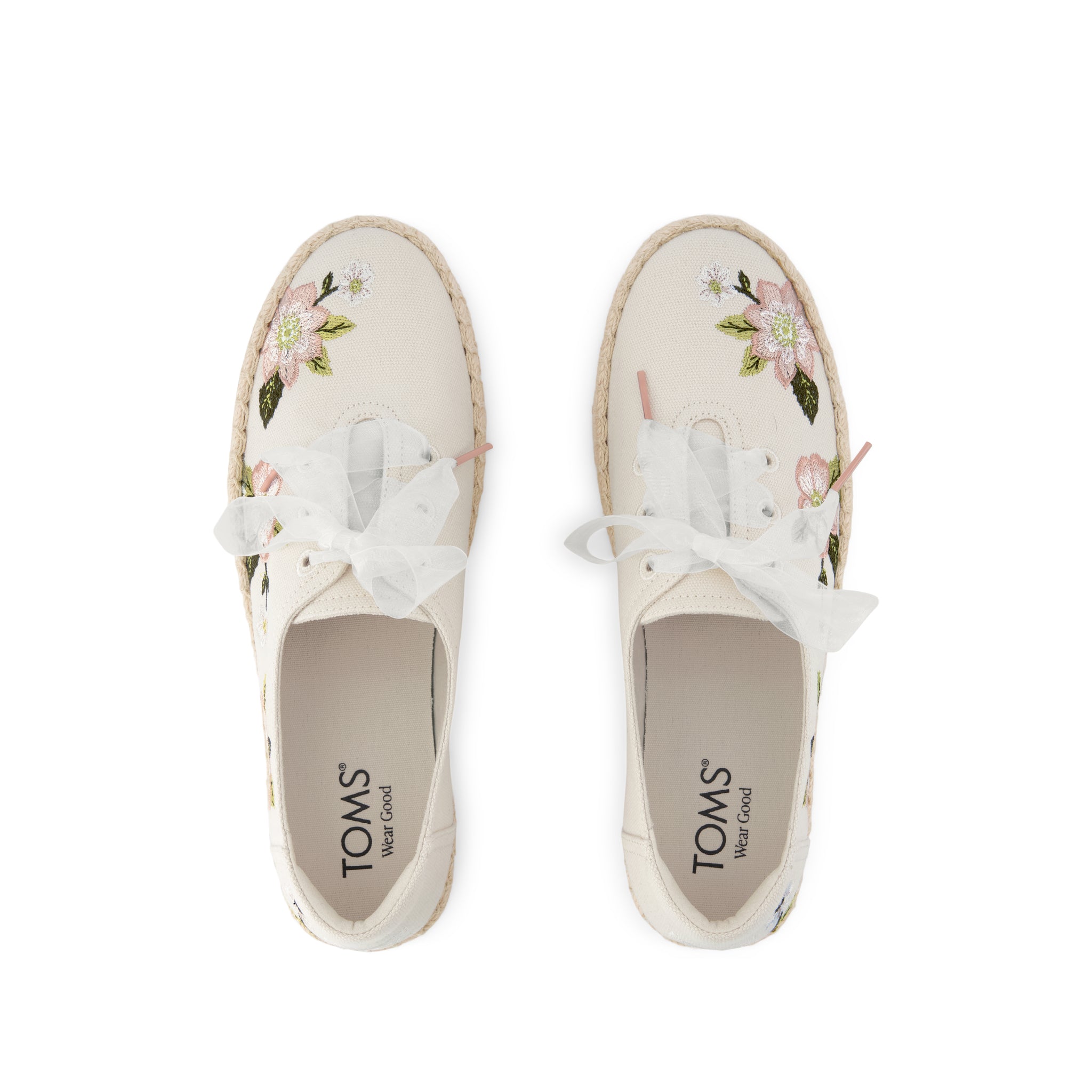 Valencia Lace-Up Platform Espadrille - Natural Embroidered Floral Top View