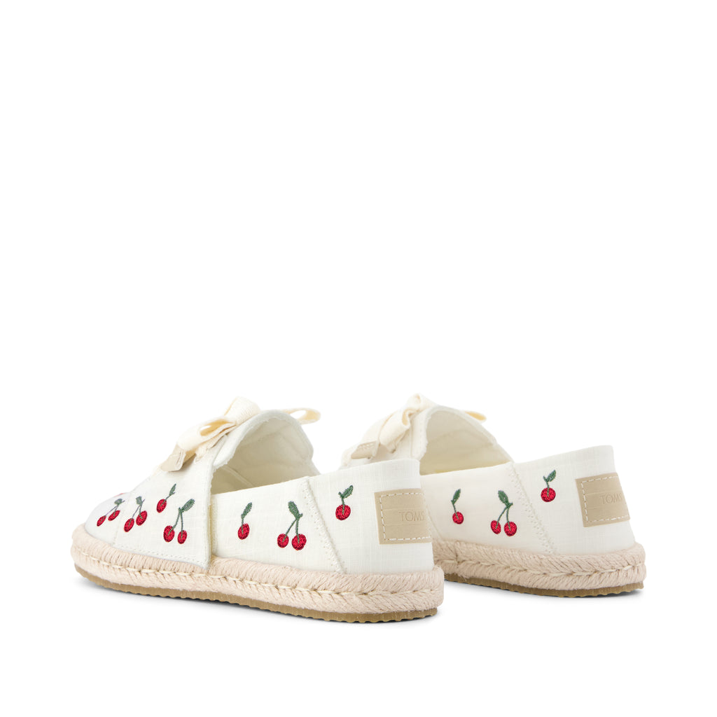 Carolina Lace-Up Kids Espadrille - Embroidered Cherries Back View