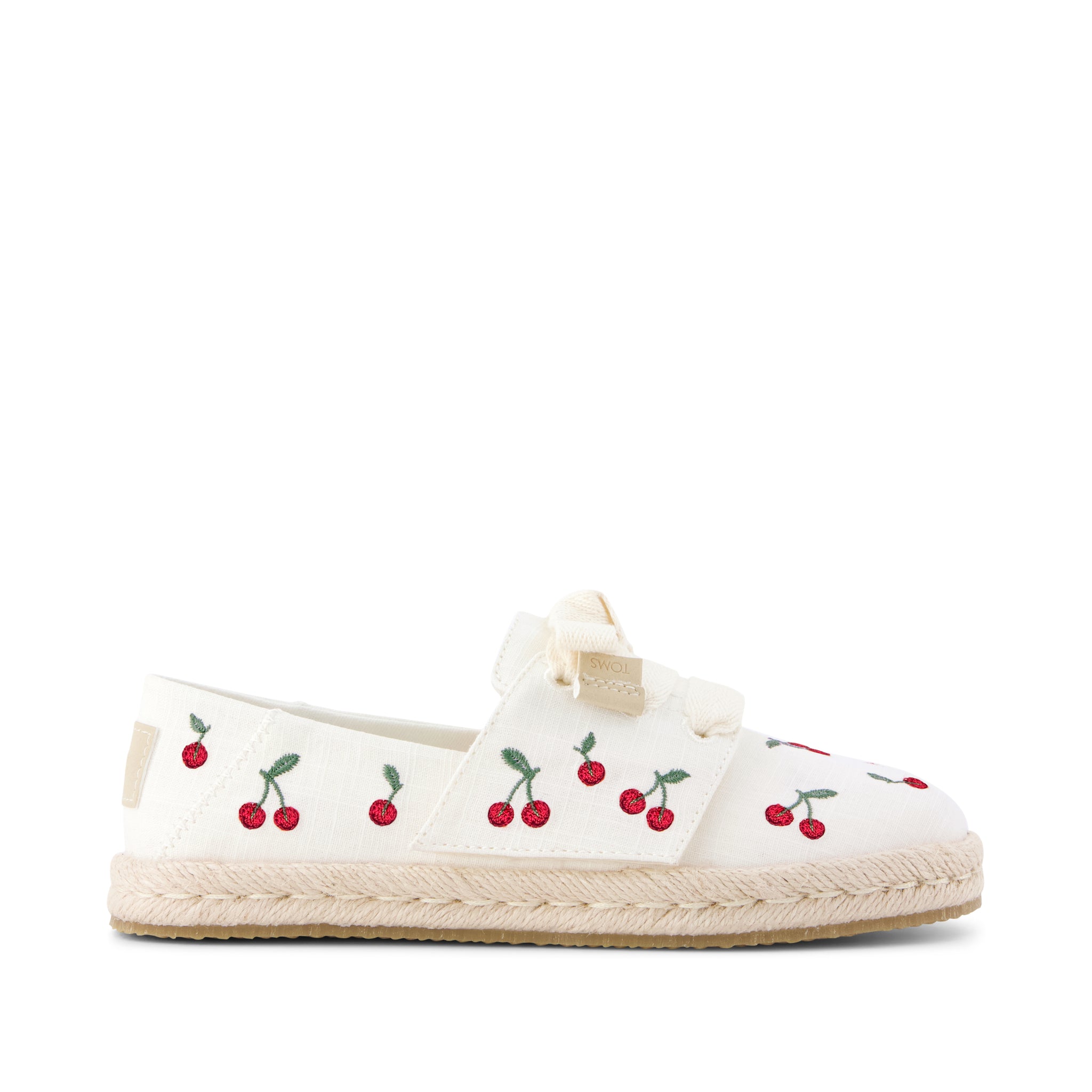 Carolina Lace-Up Kids Espadrille - Embroidered Cherries Side View