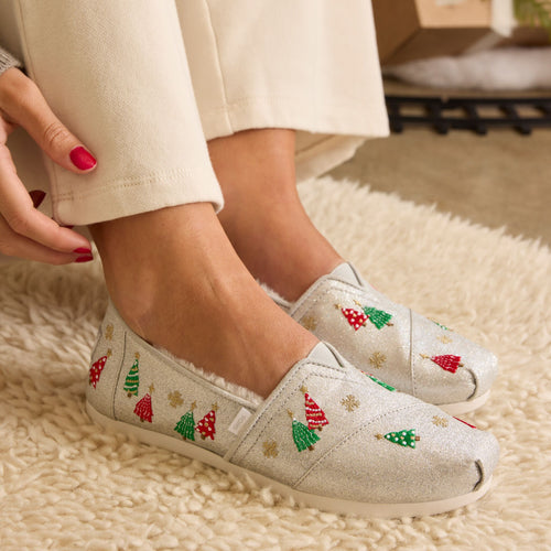 Womens Alpargata Classic Silver Christmas Tree Embroidery