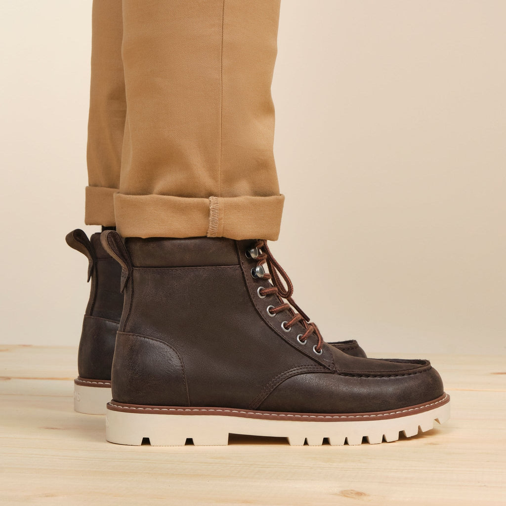 palomar boot in dark brown detail shot on model up close