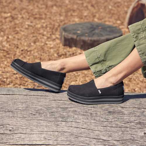 Alpargata Midform In Black With Black And Grey Sole On Model Detail Shot