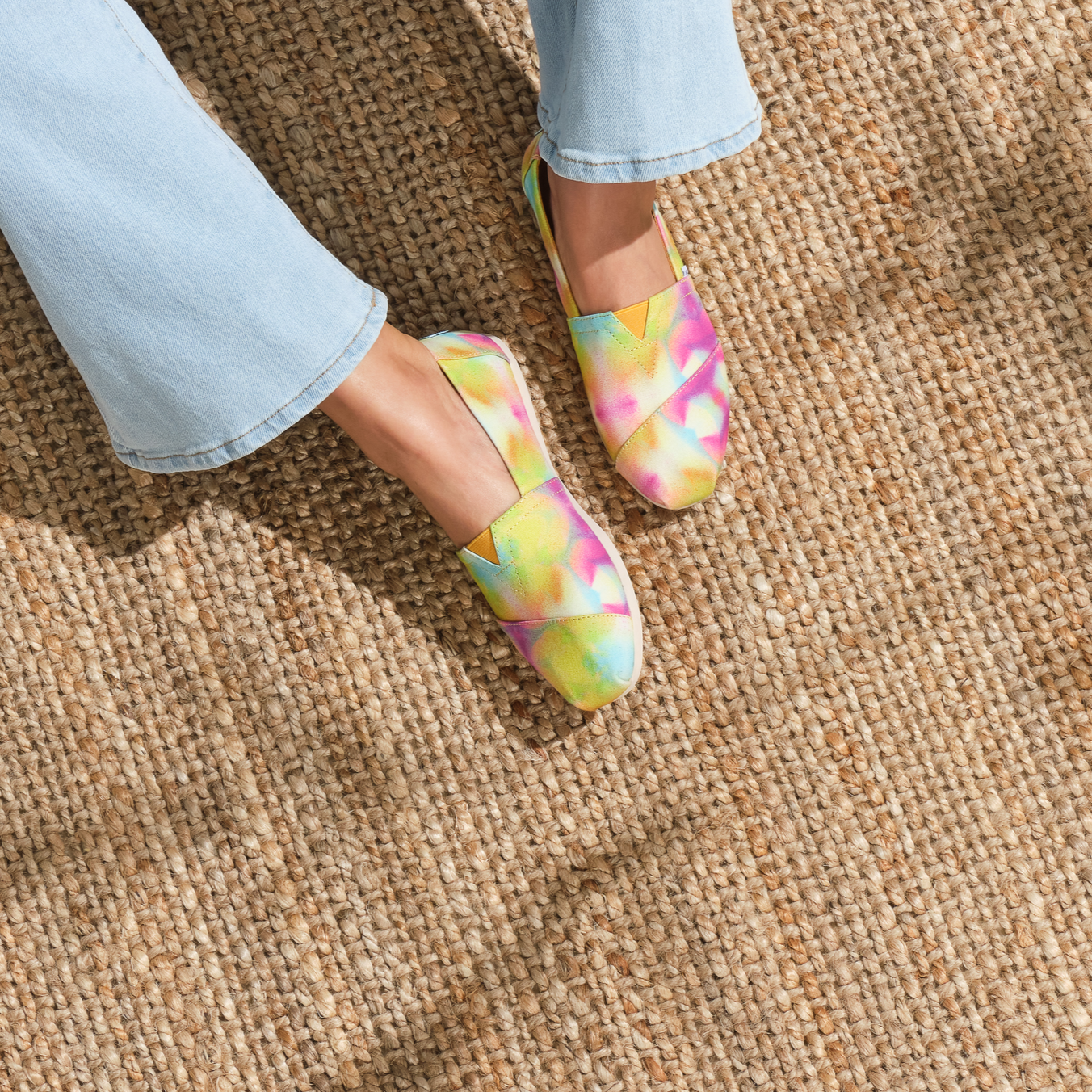 Alpargata Slip On Shoe In Tie Dye Bright Print On Model