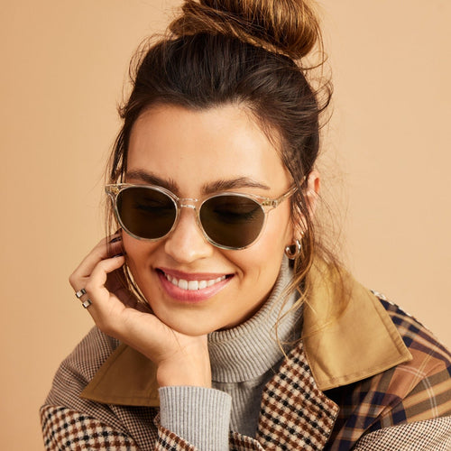 bellini sunglasses on female model up close detail shot