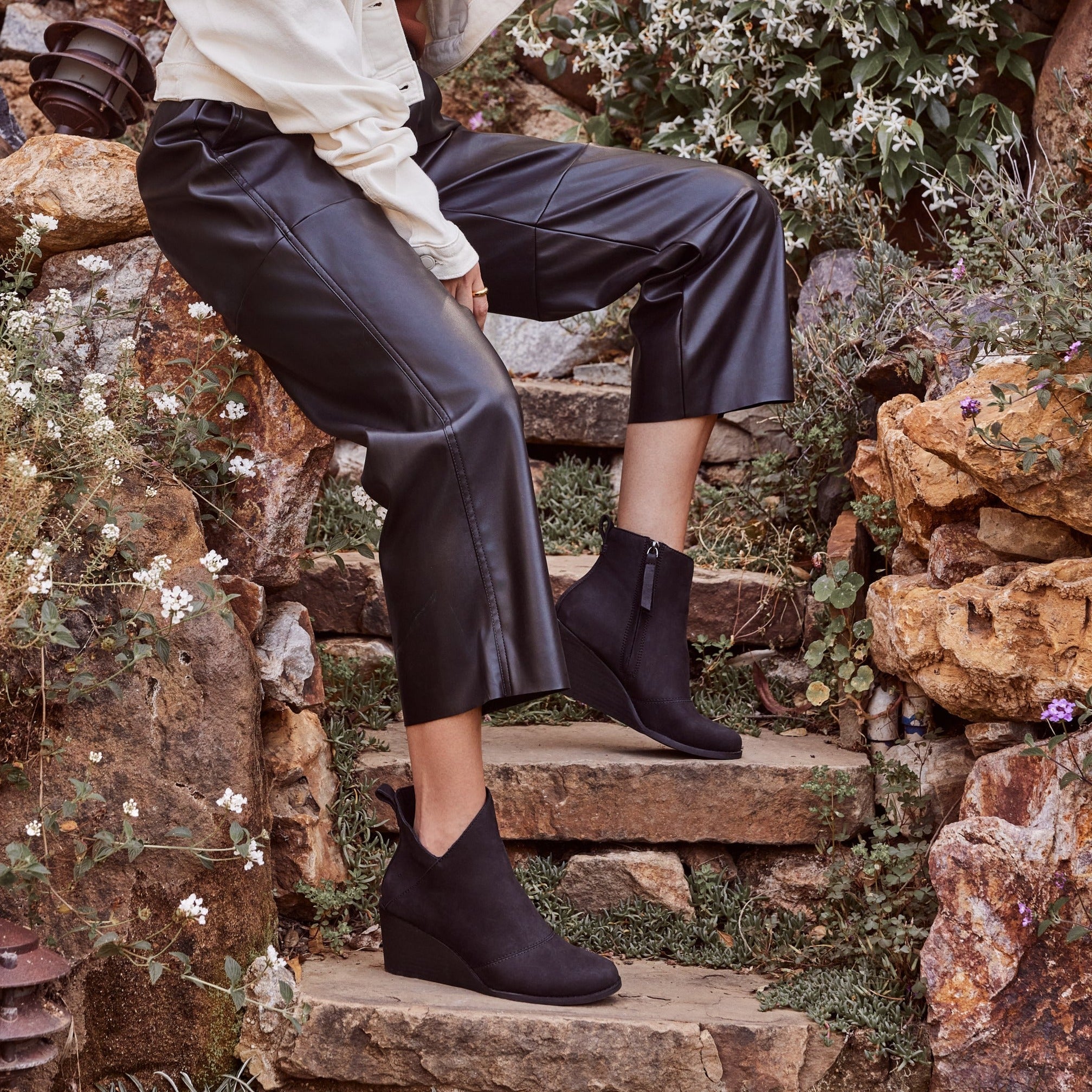 sutton black leather boot on model up close detail shot