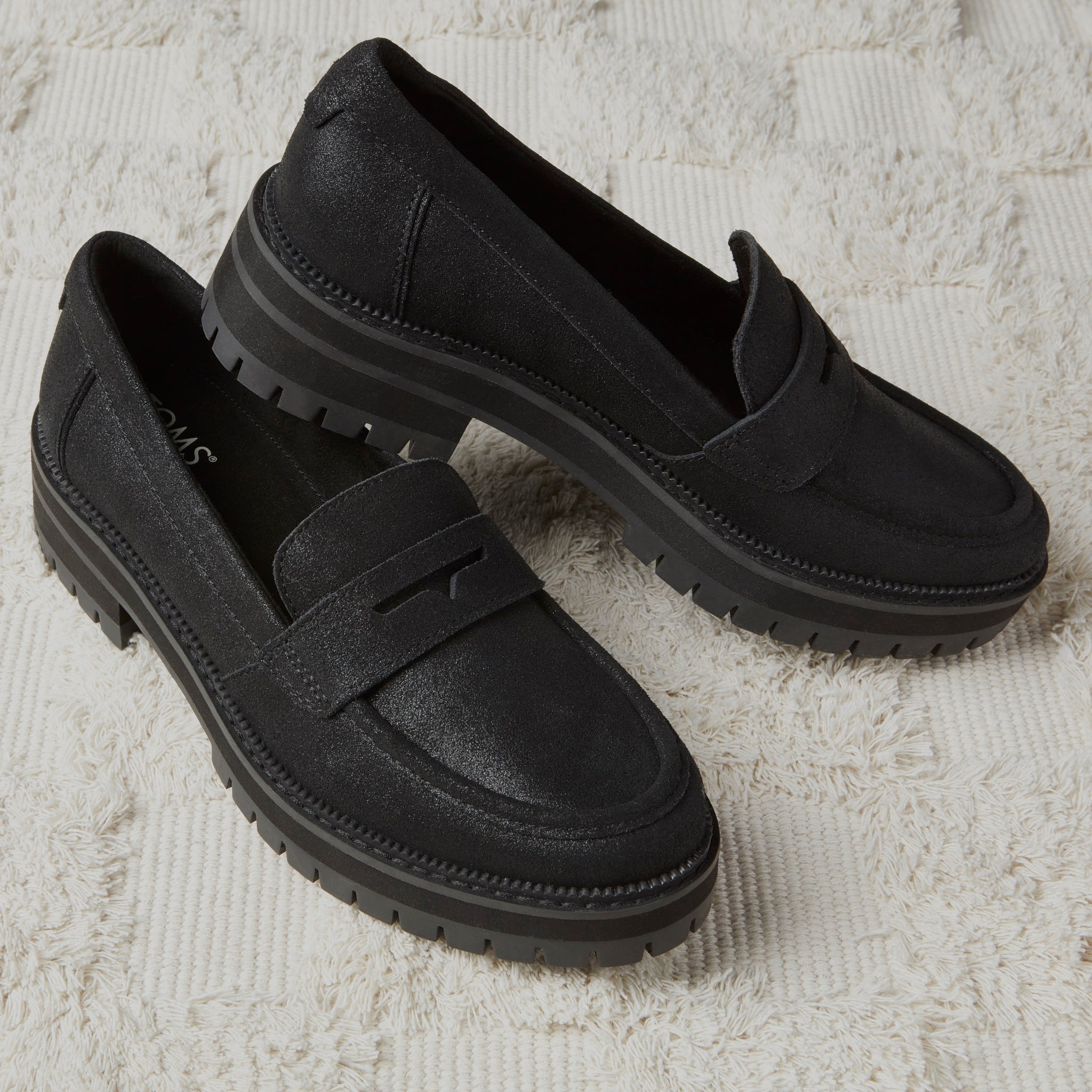 cara loafer in metallic leather shimmer close up detail shot