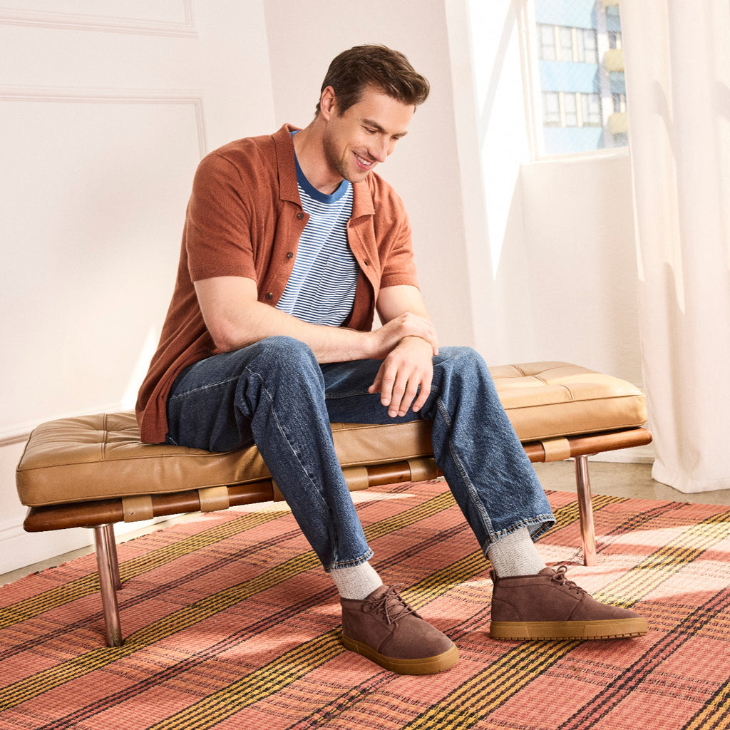 Men's Carlo Mid Terrain 2.0 Water Resistant Oak Brown Leather On Model Lifestyle imagery