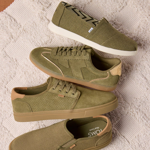 Laydown image of the military olive Alpargata Plus