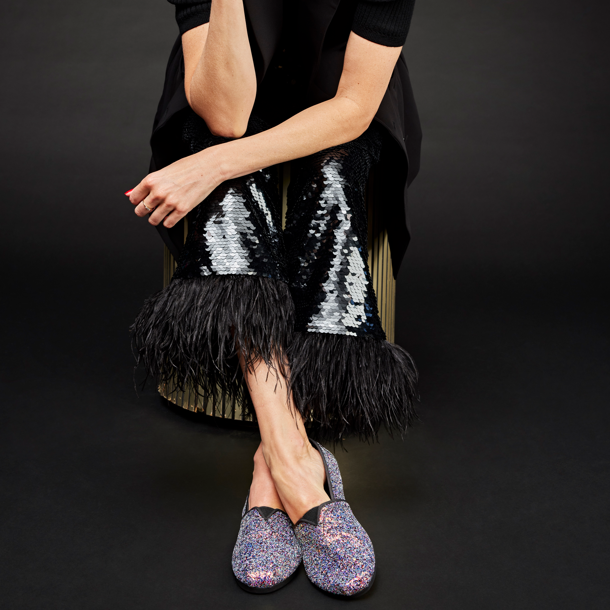 Alpargata Black Chunky Glitter On Model Up Close Detail Shot