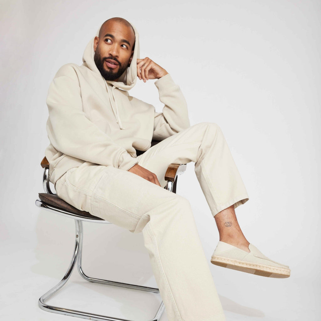 Alonso Rope Sole Moc Loafer Slip On Shoe On Model Relaxing In Chair