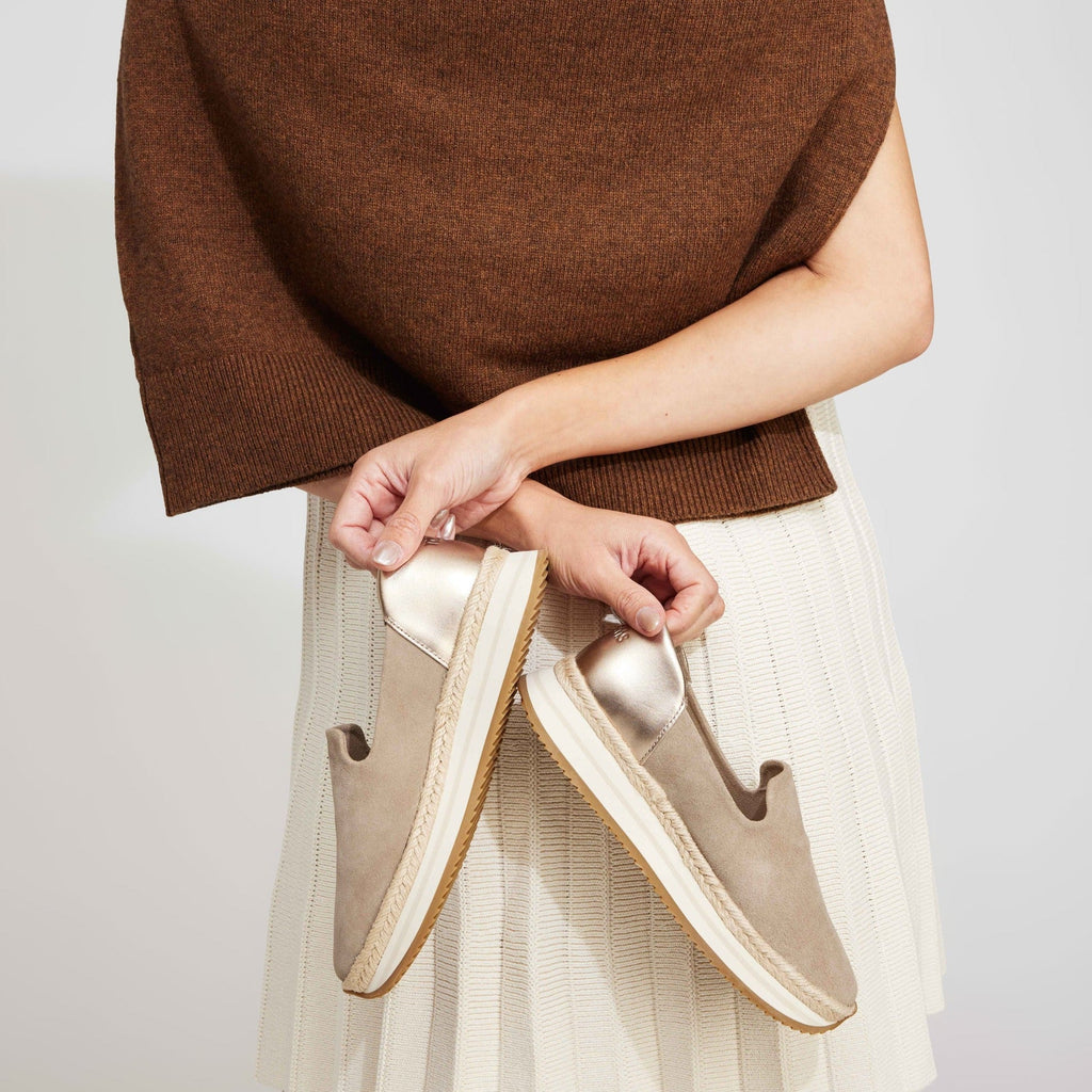 Close Up Of Jocelyn Sneaker In Tan Suede 