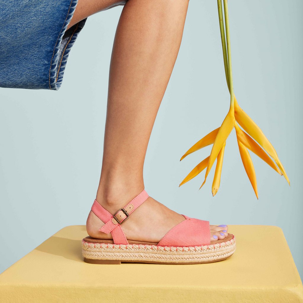 Abby Flatform Espadrille Sandal In Shell Pink Textile Uppers On Model