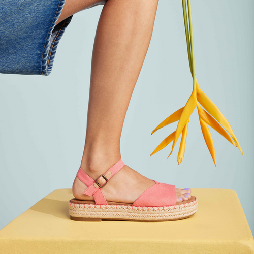 Abby Flatform Espadrille Sandal In Shell Pink Textile Uppers On Model