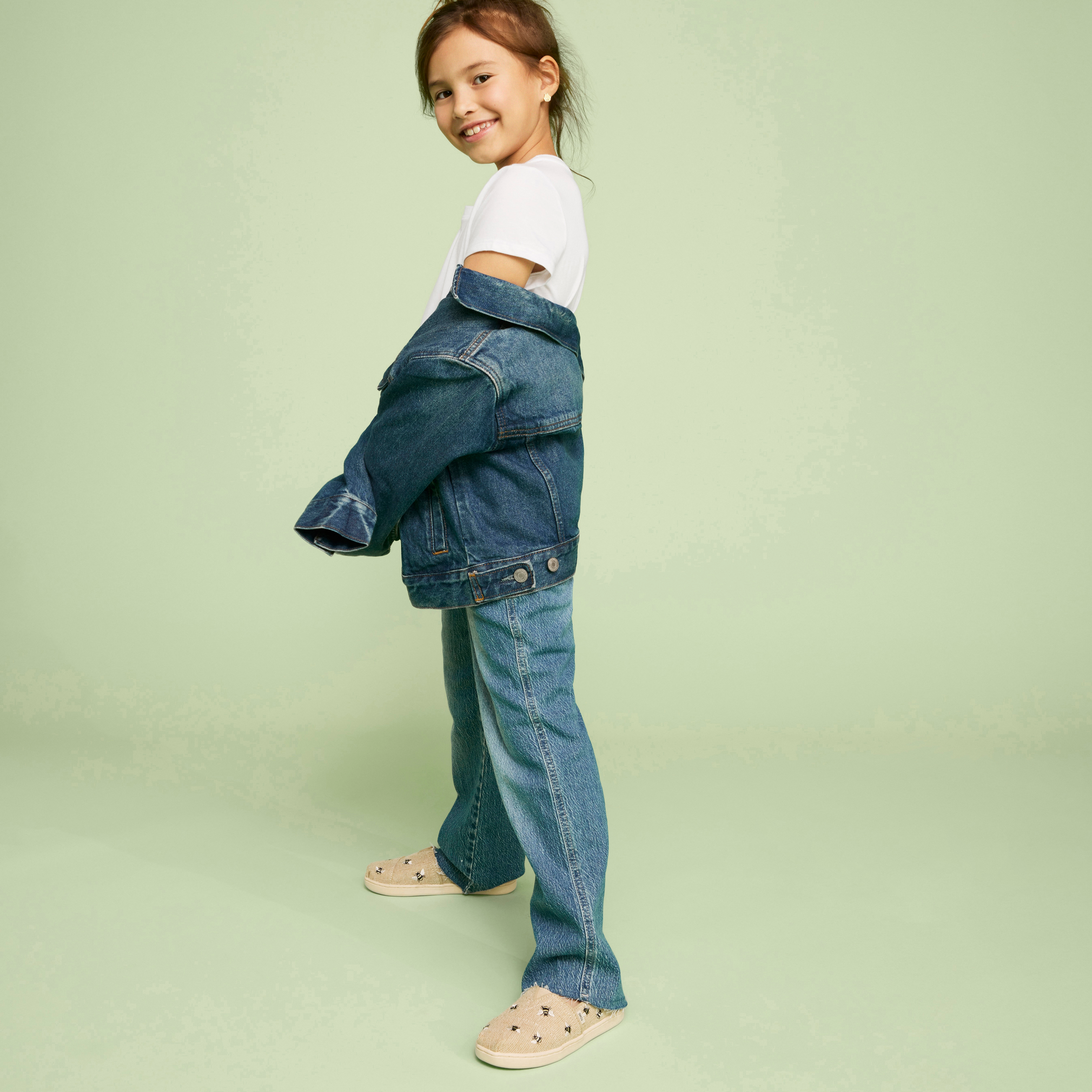Alpargata Slip On Espadrille Shoe In Youth Size On Young Model Styled With Denim