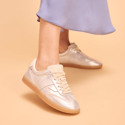On figure image of the silver crinkle metallic leather Collins lace up sneaker