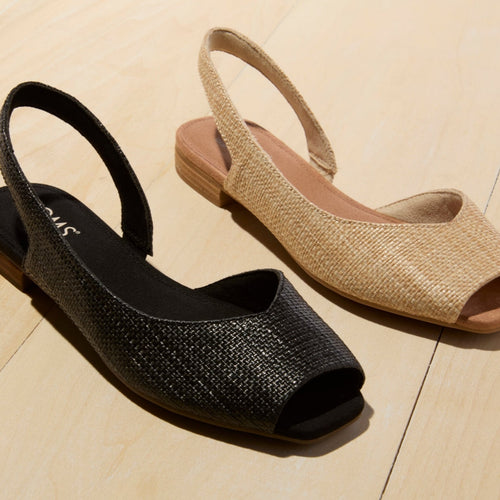 Laydown image of the Black Almond Raffia Briella Slingback