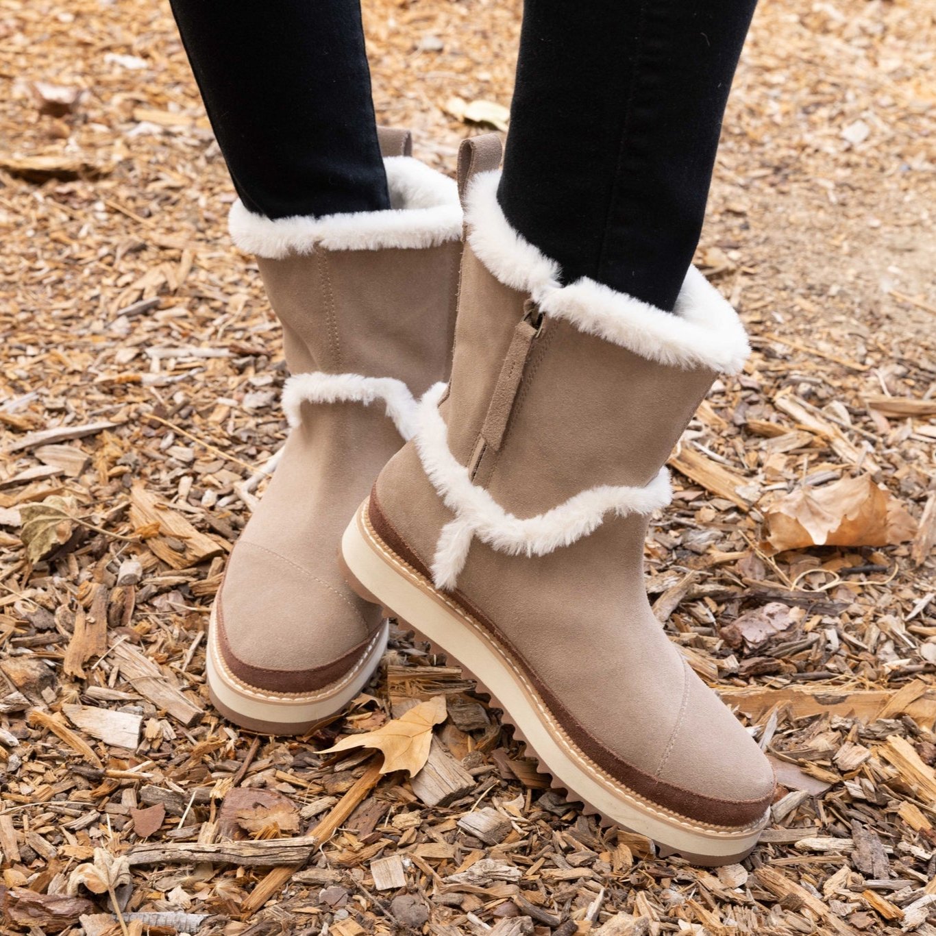 makenna water resistant boot on model up close detail shot