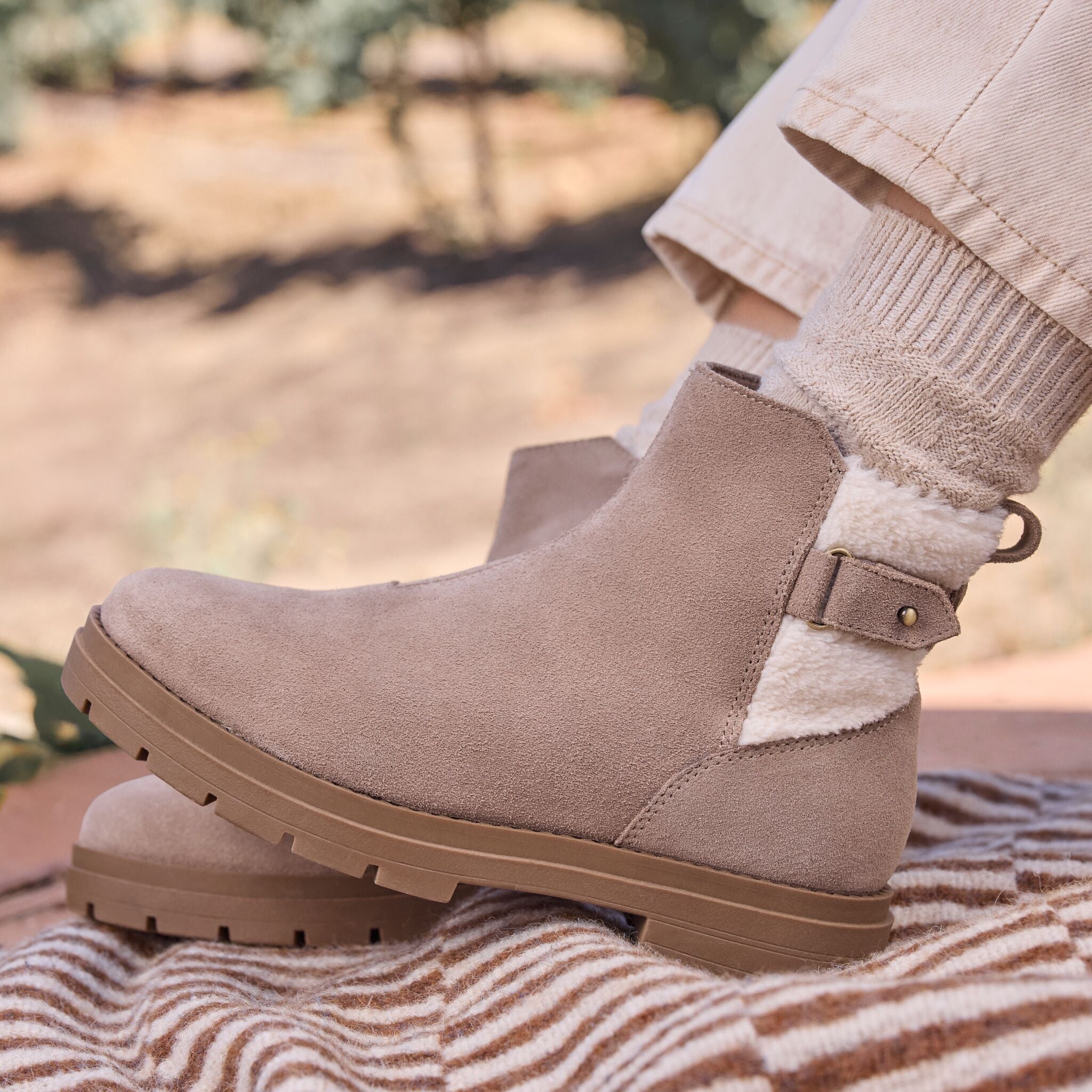 On model shot of the Water Repellent Dune Suede Astrid Boot 