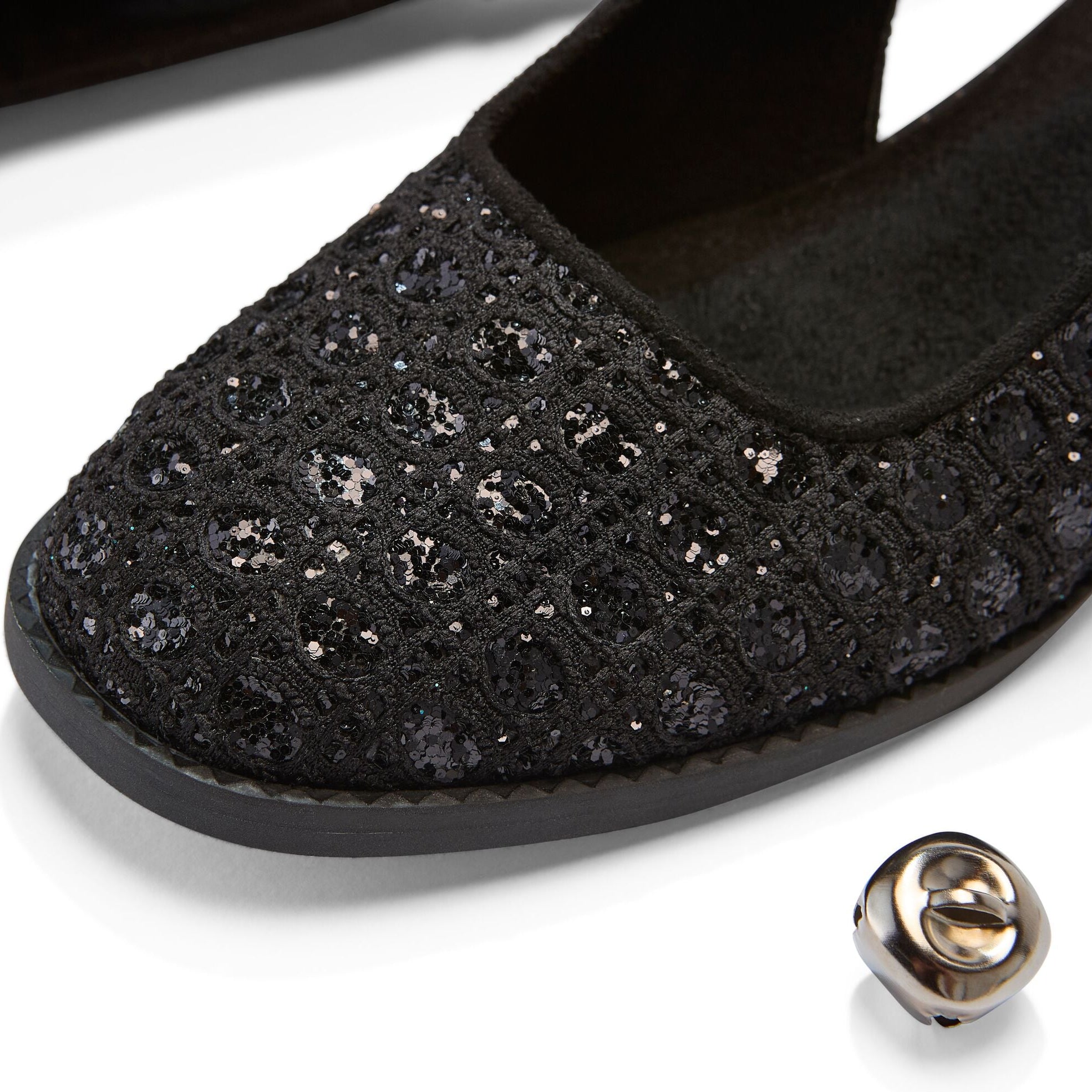 Up close detail shot of the geometric sparkle Jaclyn Slingback heel